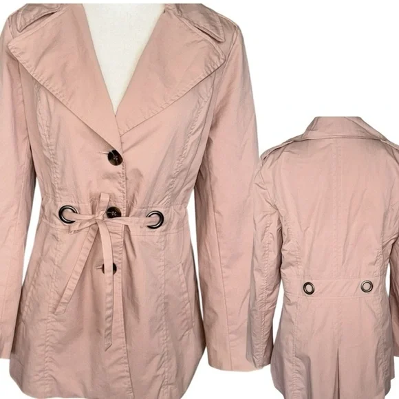 Sandro Peach Tan Short Trench Utility Jacket Self Tie Cotton Blend - Picture 13 of 13